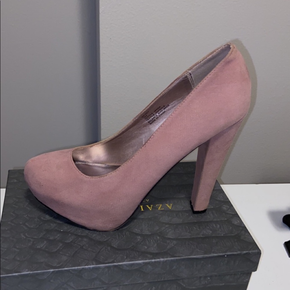 Blush pink block heel